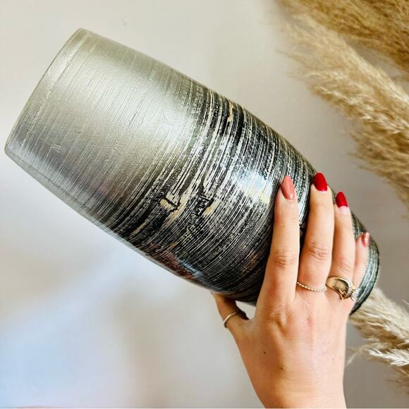 2 Silver Grey Gray Black Floral Flower Tall Vase Kitchen Gadget Storage Display - Picture 10 of 11